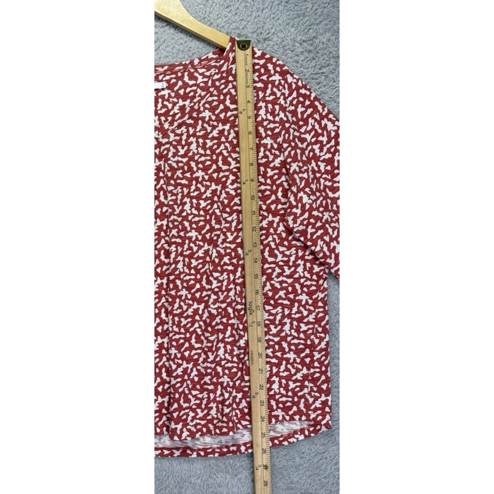 Chicos Dots V-Neck Top Womens Sz 4 XXL Coral White Slub Knit 3/4 Sleeve Career - Picture 7 of 10